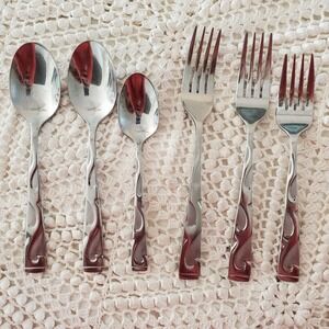 Oneida Tuscany Stainless Steel Flatware Set 6 Piece Forks Spoons Silver Swirl